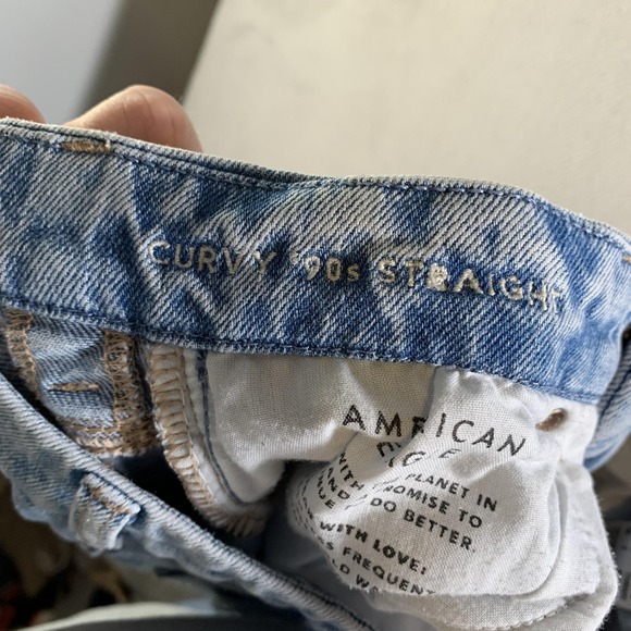 American Eagle Curvy 90s Straight Jeans Womens 0 Light Wash High Rise Distressed - Picture 10 of 15